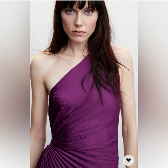 MANGO PURPLE ASYMETRICAL PLEATED DRESS - Picture 7 of 9